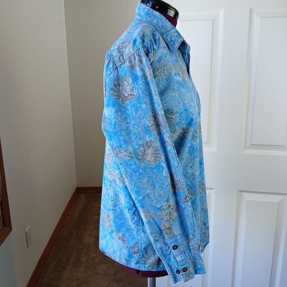 Pete Huntington Handcrafted Bali Batik Shirt L long sleeve blue ferns button-up - Picture 5 of 14